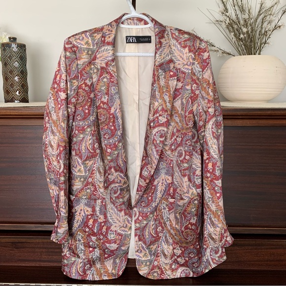 Zara Women's Open Front Paisley Print Blazer, Size Large - Picture 1 of 14